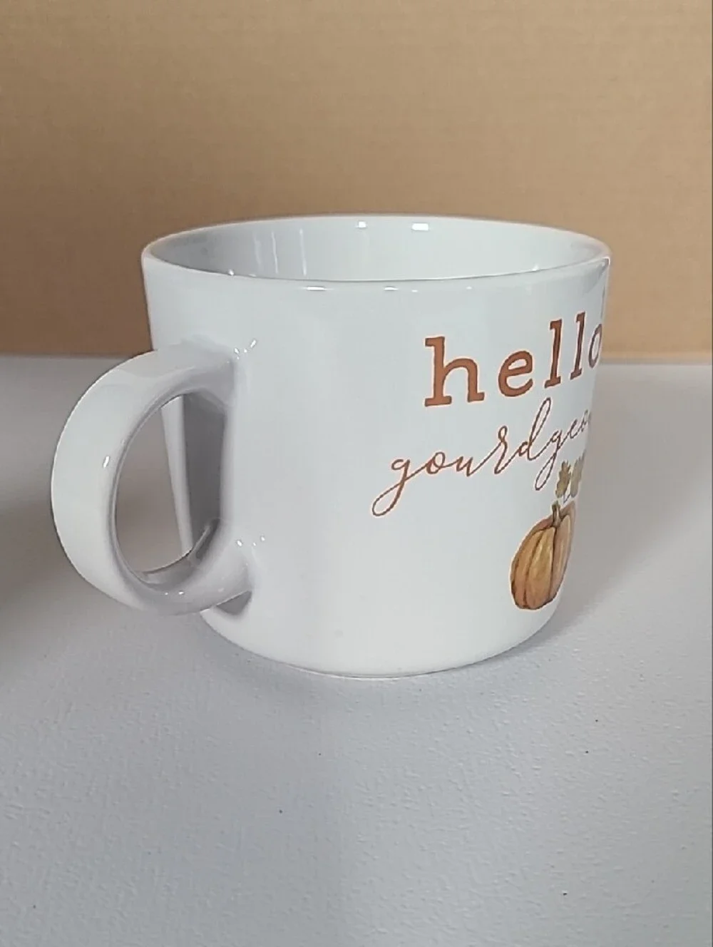 Holiday Home Hello Gourdgeous White Pumpkin Ceramic Mug Fall Decor